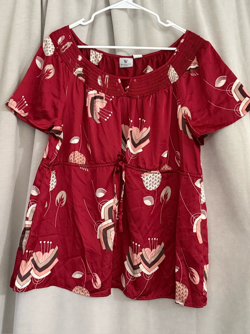 Worthington Red Floral Satin Blouse - Size XL